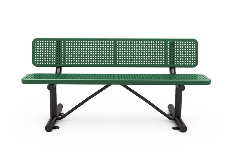 6′ Steel Park Bench with Backrest – Perforated Pattern