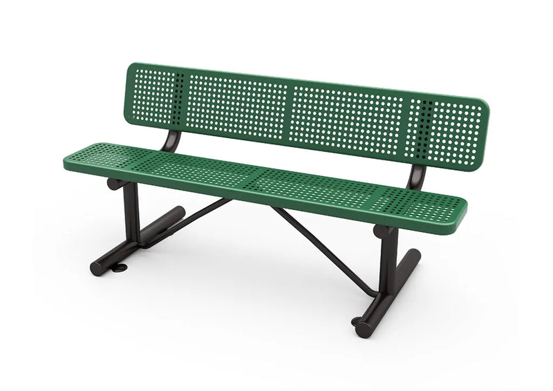 6′ Steel Park Bench with Backrest – Perforated Pattern