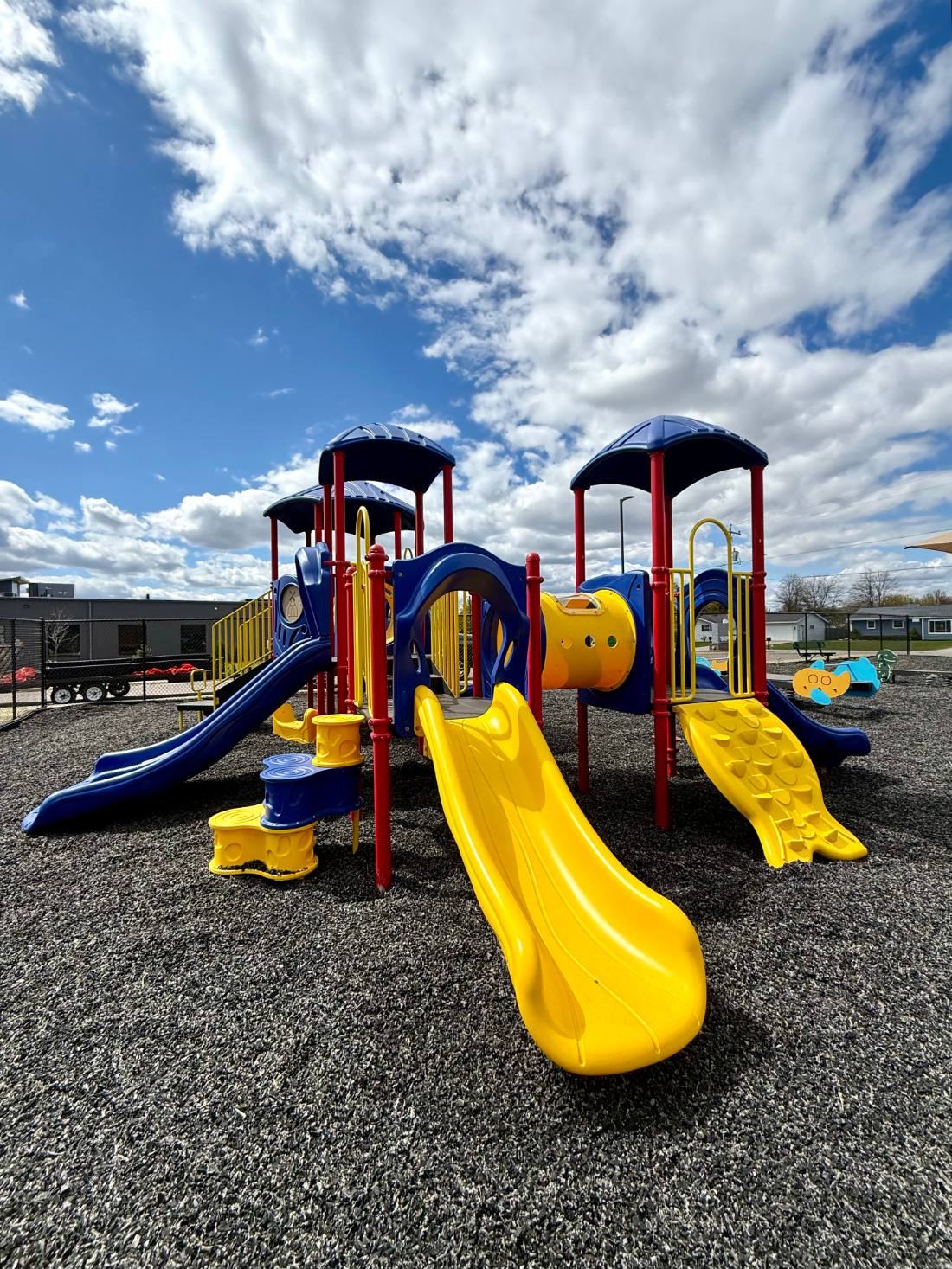 A commercial playground we installed, on rubber mulch surfacing